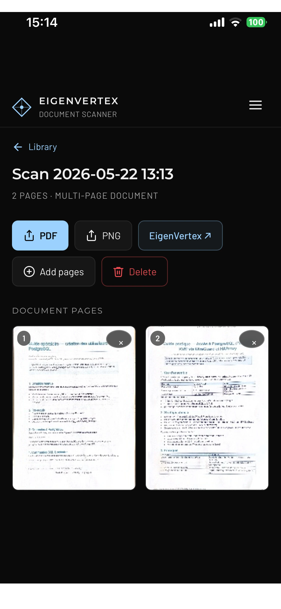 Eigen Scanner β document actions after capture